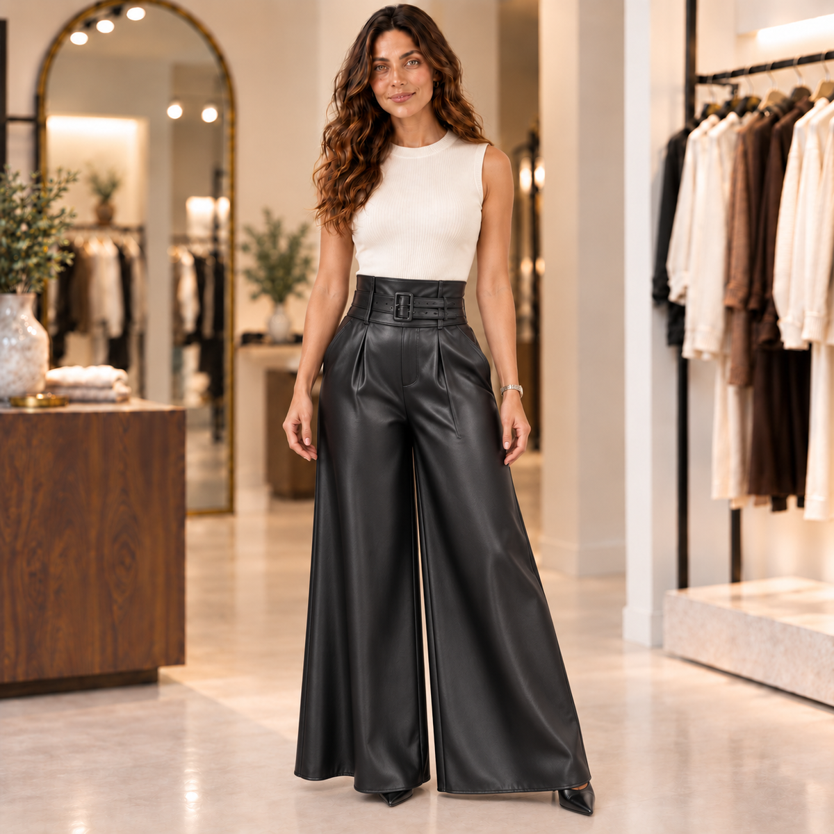 Pantalón Ancho con Cinturón