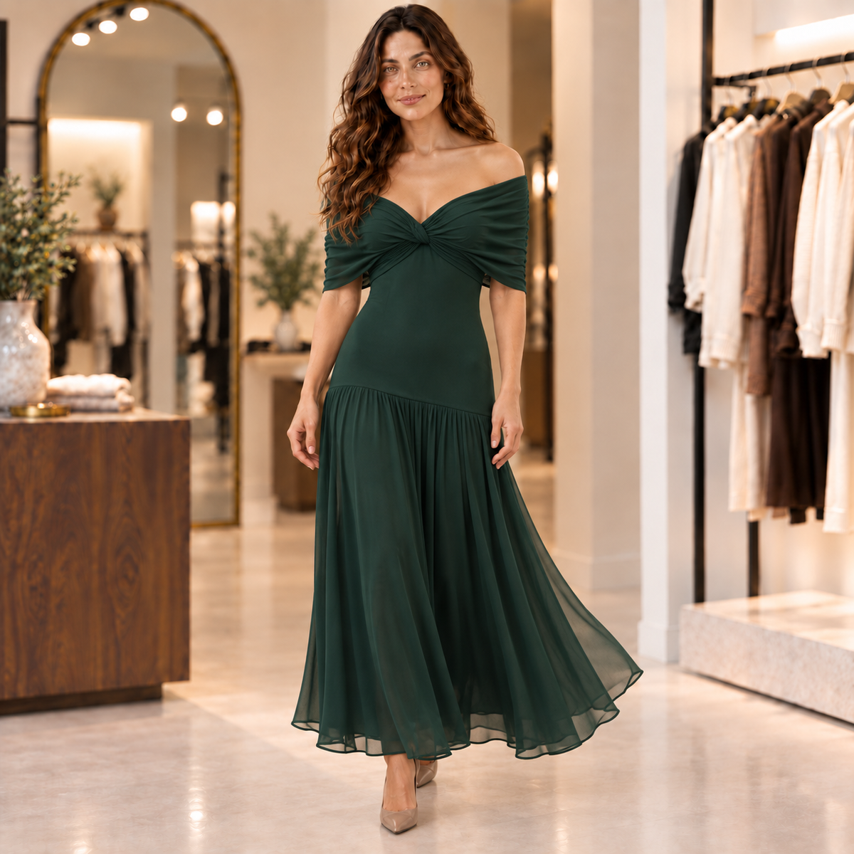 Vestido largo de gasa Isabel en color verde