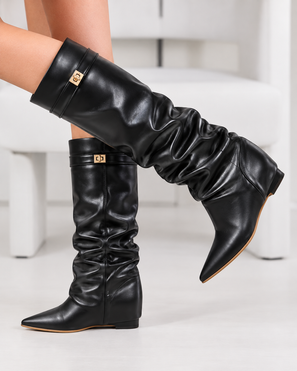 Doble Black - Botas de Caña Alta y Punta Fina
